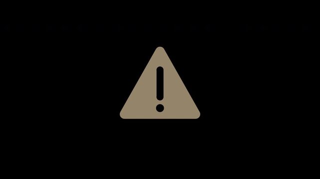 Flashing warning triangle with exclamation mark, flat motion graphic overlay on transparent background, beige