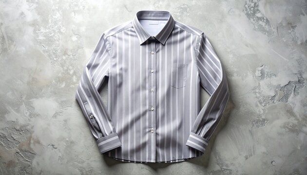 Professional Men&rsquo;s Grey Striped Long Sleeve Button-Down Dress Shirt Styled on a Textured Concrete Background