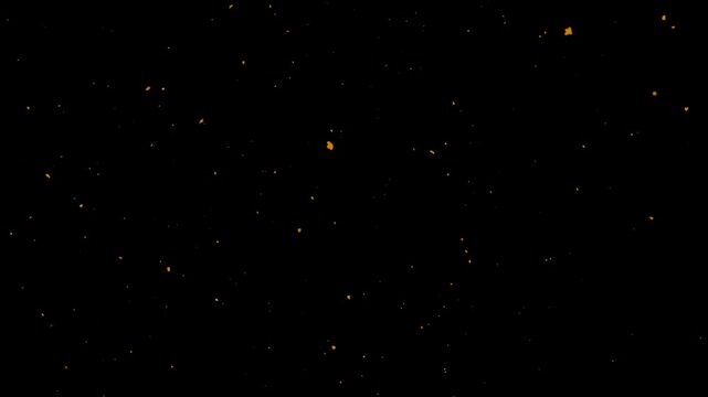 Realistic flying fire embers black background. bonfire sparkles overlay background, dusty glowing hot fire particle 4k video.