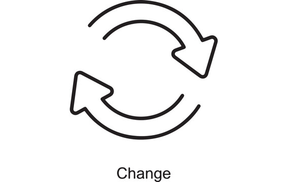Minimalist change icon with circular arrows, black outline refresh symbol, simple rotation vector for business process and system updates