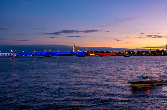 View of the Peter and Paul Fortress in St. Petersburg in the evening.