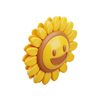 3D render of a cute smiling sunflower character icon.