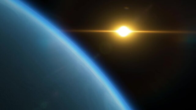 Neptune planet closeup with space background ice gas giant exoplanet 3D rendering animation in 4K Ultra HD footage.
