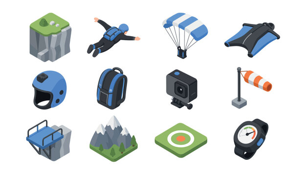 Collection of adventure and sports equipment icons.