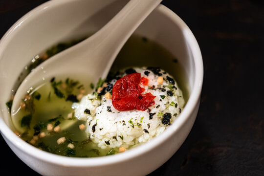 Japanese Ochazuke Rice with Pickled Plum and Green Tea Broth