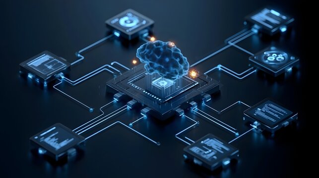 AI workflow automation artificial intelligence agent software interface nodes triggers data tool dashboard coding icon flow process database technology 3d rendering. Stock Illustration