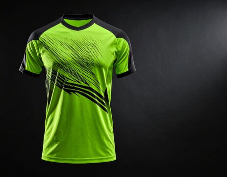 Bright Neon Green and Black Athletic Performance T-Shirt Design with Dynamic Abstract Graphic Print for Sports Apparel and Activewear