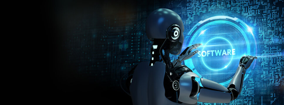 Software development and business process automation, internet and technology concept on virtual screen. 3d illustration