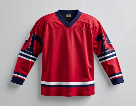 Red Professional Hockey Jersey Sportswear Mockup Template for Team Apparel Design