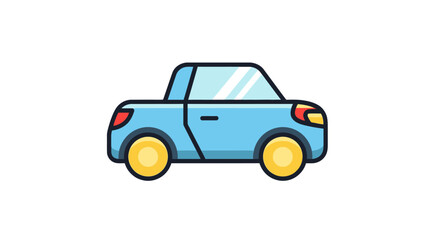 Fototapeta premium Small blue cartoon car side view.