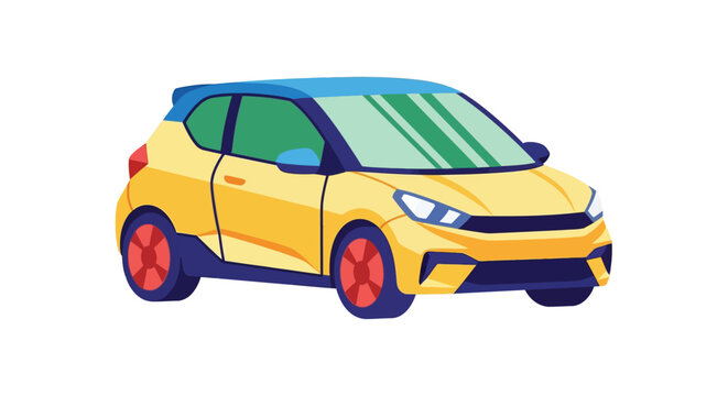 Small Yellow Car with Red Wheels.