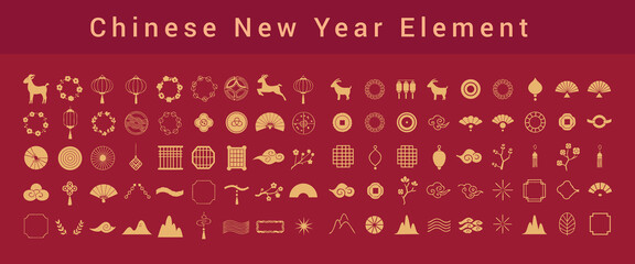 Chinese New Year celebration icons set with traditional zodiac animals and symbols © MdAzizul