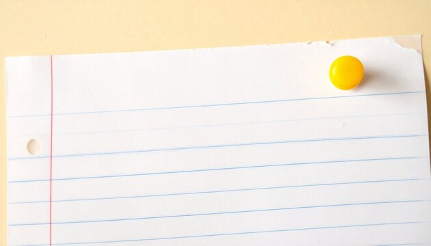 Blank sticky note pinned on lined notebook paper margin