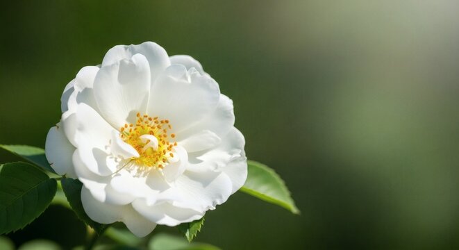 Beautiful white camellia flower in full bloom with soft natural background, spring garden floral macro photography
