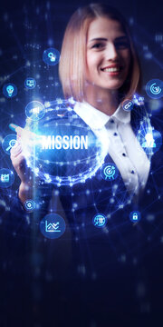 Mission concept. Financial success concept on virtual screen. Business, technology, internet and networking concept.