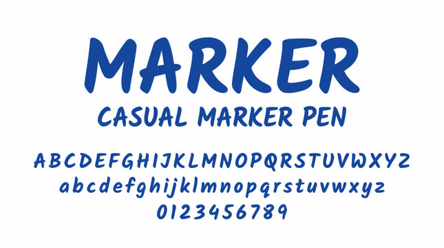 Casual Marker Pen Hand Drawn Font Set with Uppercase Lowercase and Numbers