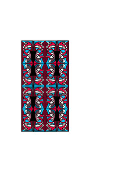 Symmetrical grid of colorful geometric motifs