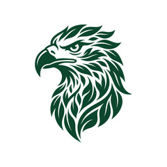 Fototapeta premium Detailed green eagle head logo with leaf patterns.