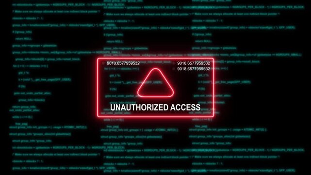 Unauthorized access warning glitch effect with digital code background, for cybersecurity and, data breach concepts