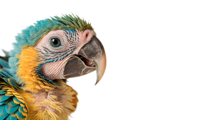 Detailed profile portrait of a vibrant colorful blue macaw parrot isolated on transparent background cut out © 1png-stock
