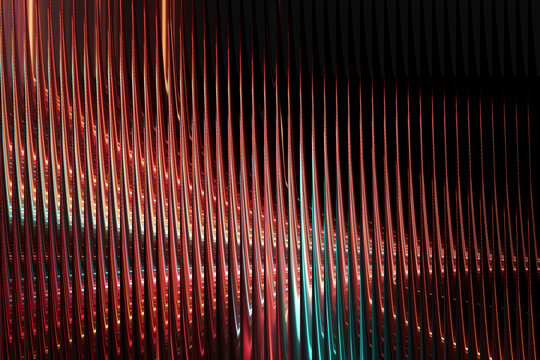 Abstract Long Exposure Photograph Featuring Vertical Red and Turquoise Light Streaks Against a Deep Black Background