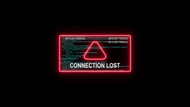 Connection lost digital glitch warning sign with red neon code and cyber error effect