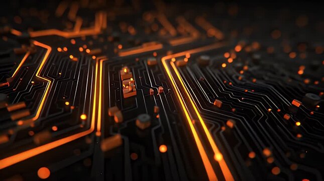 Futuristic Circuit Board with Glowing Neon Lines