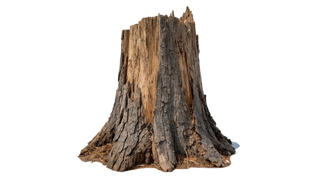 Old textured natural wooden tree stump bark texture asset isolated on transparent background cut out