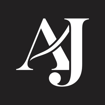 Elegant intertwined letter AJ serif monogram logo.