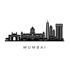 Obraz premium Mumbai Skyline Silhouette: Iconic Cityscape Vector Illustration