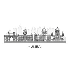 Fototapeta premium Mumbai skyline illustration: architectural landmark drawing, monochrome.