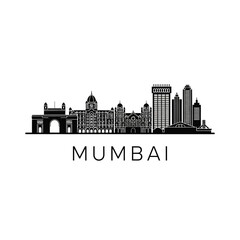 Fototapeta premium Mumbai Skyline Silhouette: Cityscape Illustration, Black and White Vector