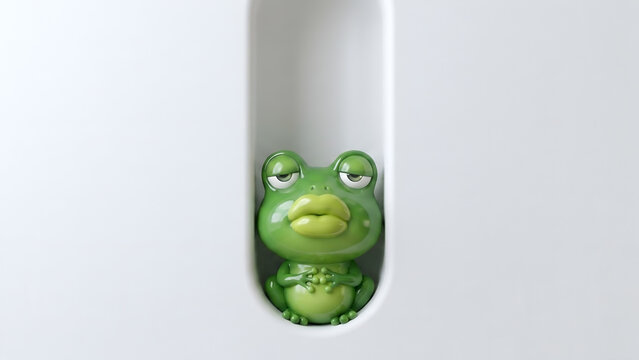 Cute Green Frog in a White Capsule