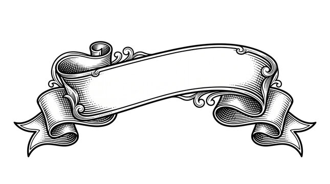 Elegant vintage ribbon banner design, ornate scrollwork, perfect for text, isolated on a transparent background, decorative element