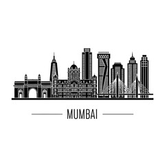 Obraz premium Mumbai Skyline Silhouette: Iconic Cityscape Illustration
