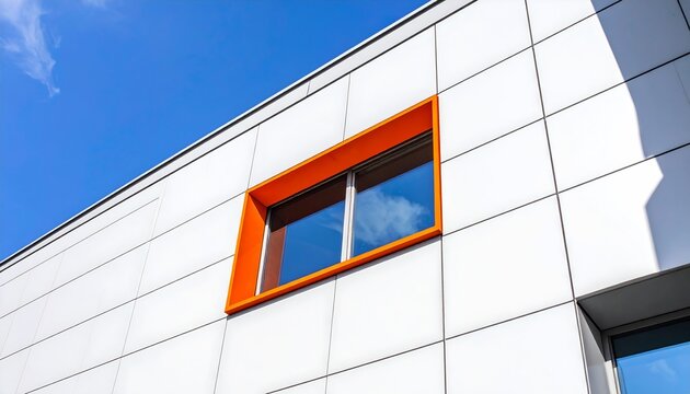 Modern Building Exterior with Bold Orange Window Frame