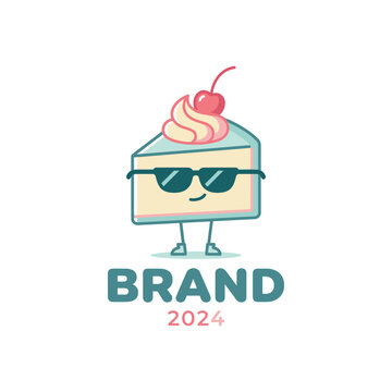 Funny slice of cake character brand logo.