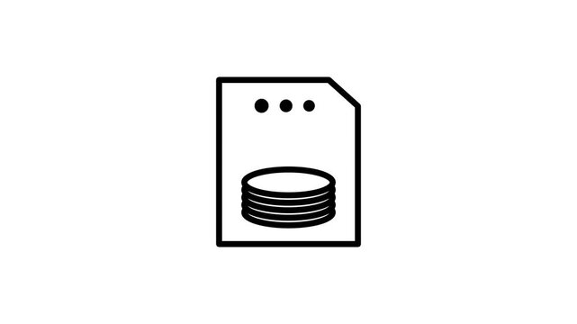 Outline icon of a paper document with three dots and a small cylindrical database symbol representing stored digital records for data storage design