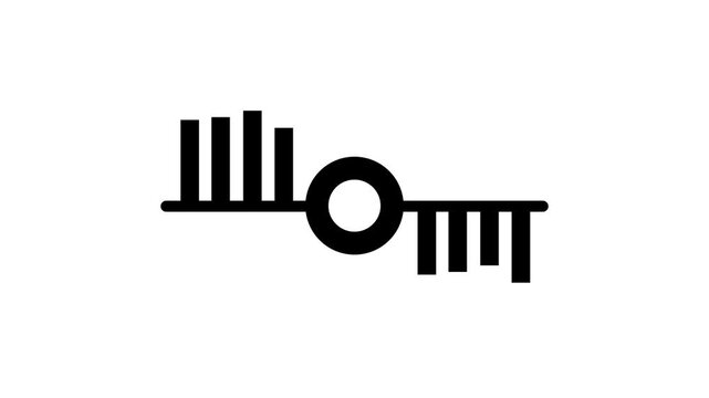 Filled icon of vertical tally bars with a magnifying circle in the center representing data scanning or counting inspection commonly used in websites