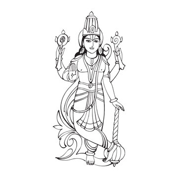 Goddess Durga Mahishasuramardini Line Art