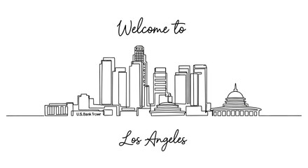 Naklejka premium Welcome to Los Angeles Skyline, Cityscape, California, USA, Landmark Architecture