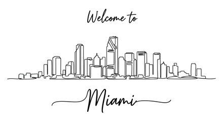 Fototapeta premium Welcome to Miami Skyline - Minimalist Line Art Cityscape Drawing