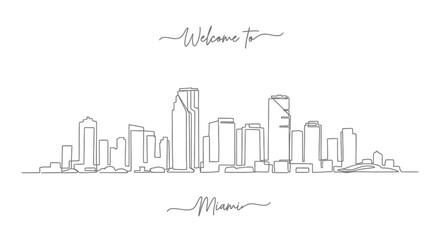 Fototapeta premium Welcome to Miami Skyline Line Art - Minimalist Cityscape Drawing