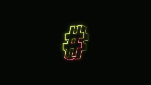  Hashtag Neon Text Seamless Loop 4K with Black Background Animated Promotional Typography for Video Editing