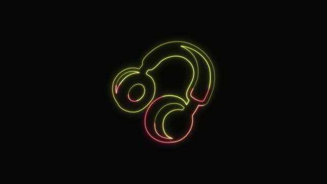  Headphones Icon Neon Seamless Loop 4K with Black Background Animated Promotional Typography for Video Editing