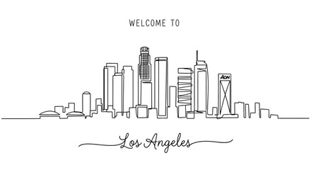 Fototapeta premium Los Angeles Skyline Drawing, Minimalist Cityscape Art, Welcome To LA