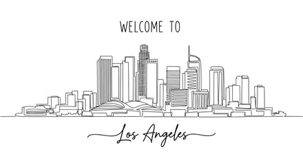 Fototapeta premium Los Angeles Skyline Drawing, Welcome Text, Cityscape Sketch, Modern Architecture