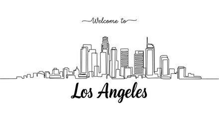 Fototapeta premium Los Angeles Skyline Line Art, Welcome City Illustration, Modern Downtown Sketch