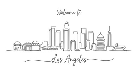 Fototapeta premium Los Angeles Skyline One Line Drawing with Welcome Text