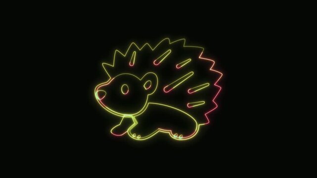  Hedgehog Icon Neon Seamless Loop 4K with Black Background Animated Promotional Typography for Video Editing